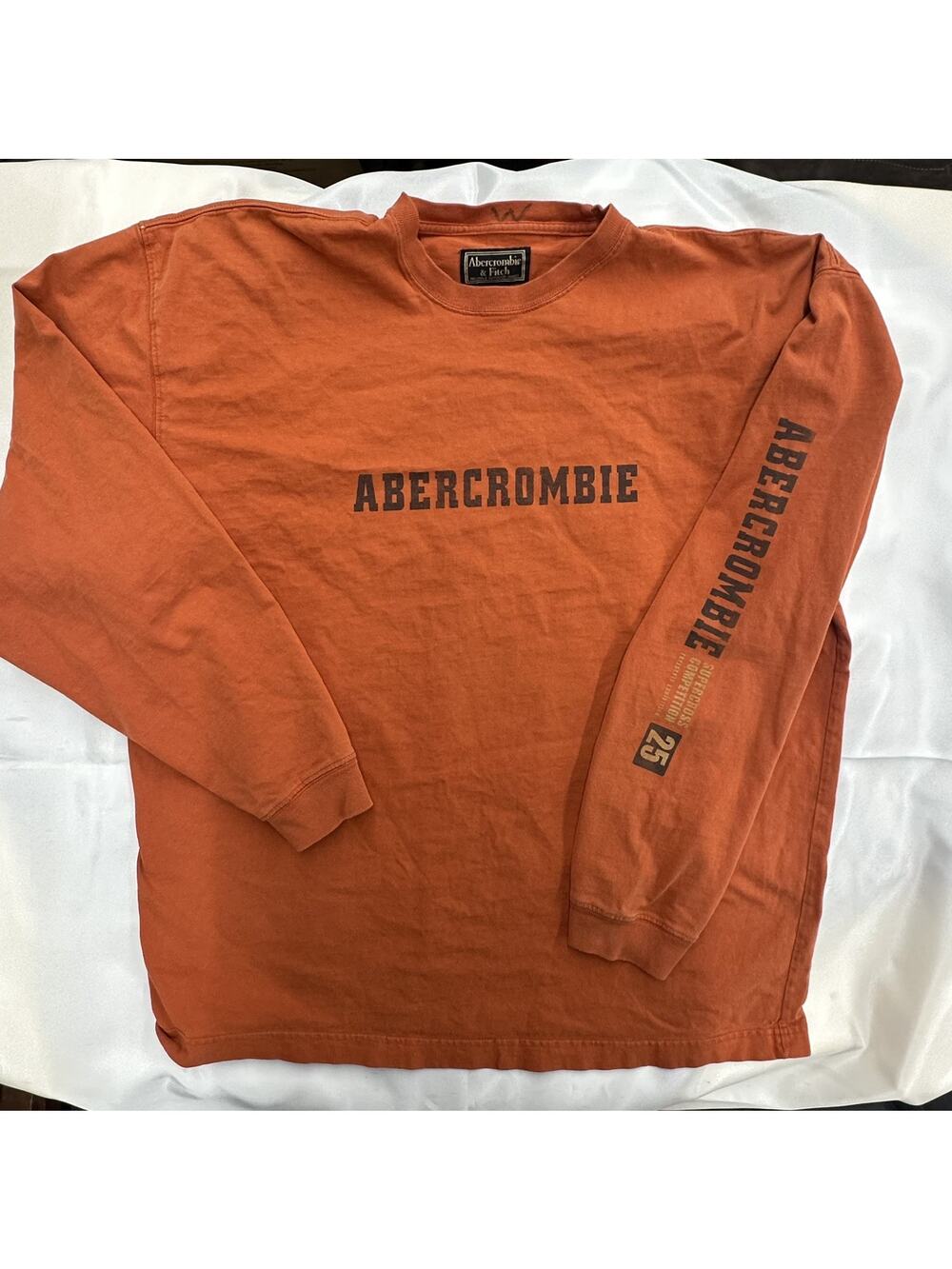Vintage Abercrombie & Fitch Mens XL Orange Athletic Logo Long Sleeve T Shirt Y2K
